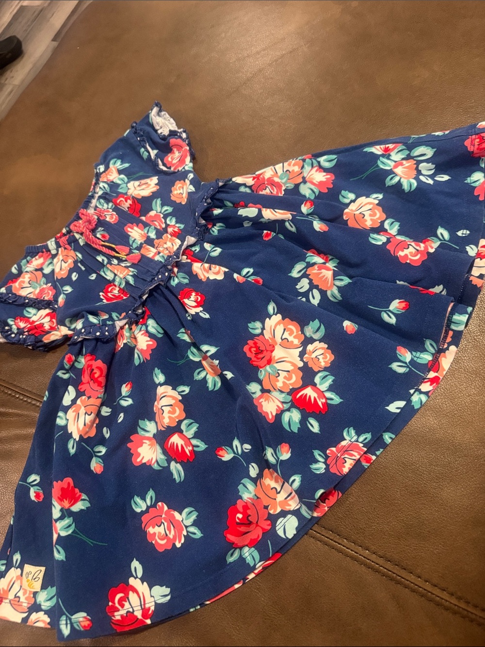 Wildflowers Navy Floral Dress with Red and Coral Blooms